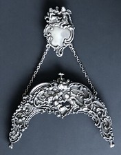Antique c1900 Sterling Silver Rococo Cupid Winged Cherubs Chatelaine Purse Frame