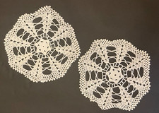Vintage Handmade Crochet White Floral Open Lace Edge Doily 9" Diameter Set 2