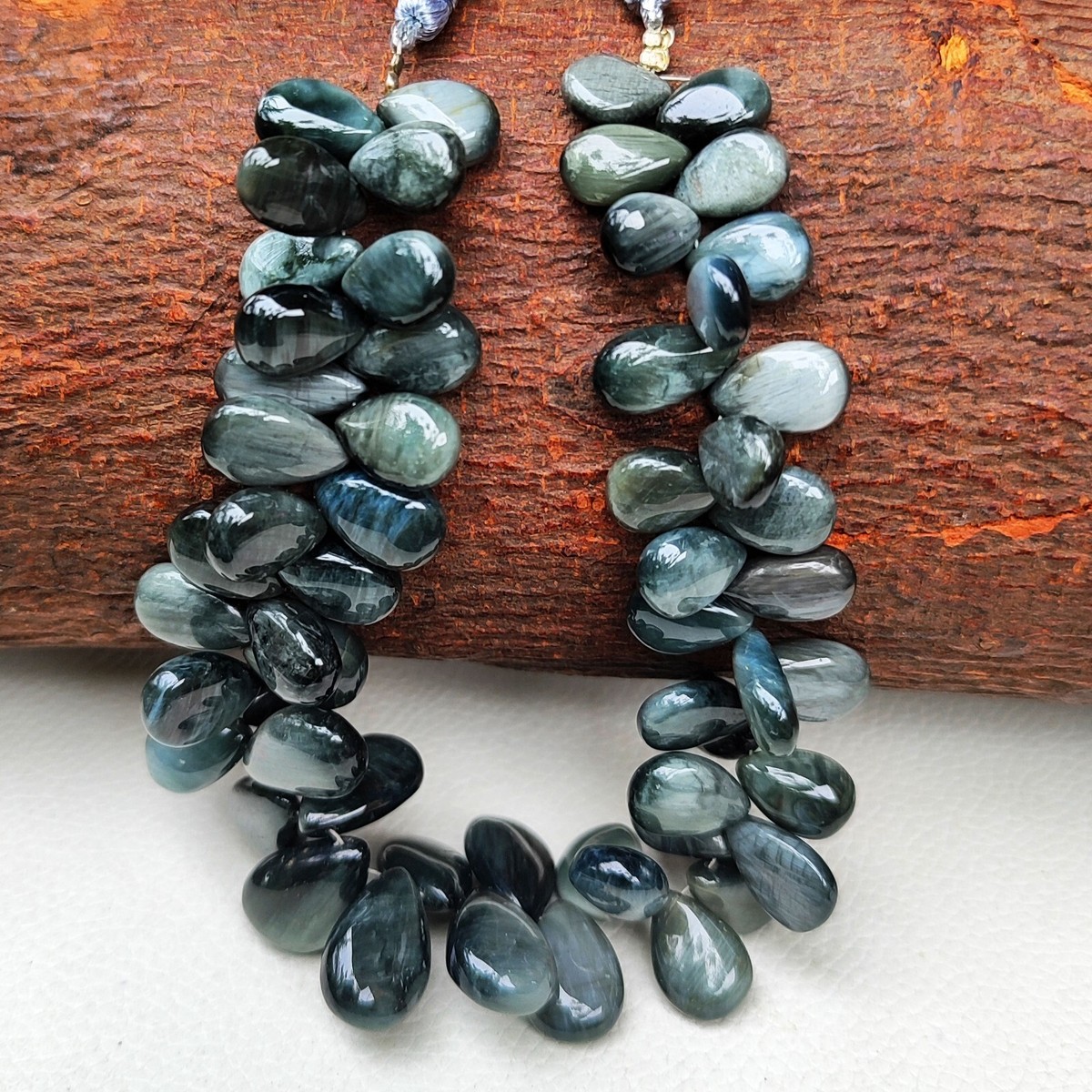 Natural Black Chrysoberyl Cats Eye Gem 11x8 to 19x12mm Size Smooth Pear  Beads 9