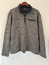Eddie Bauer Sweater Mens XL 1/4 Zip T Snap Pocket Heathered Gray Fleece Lined