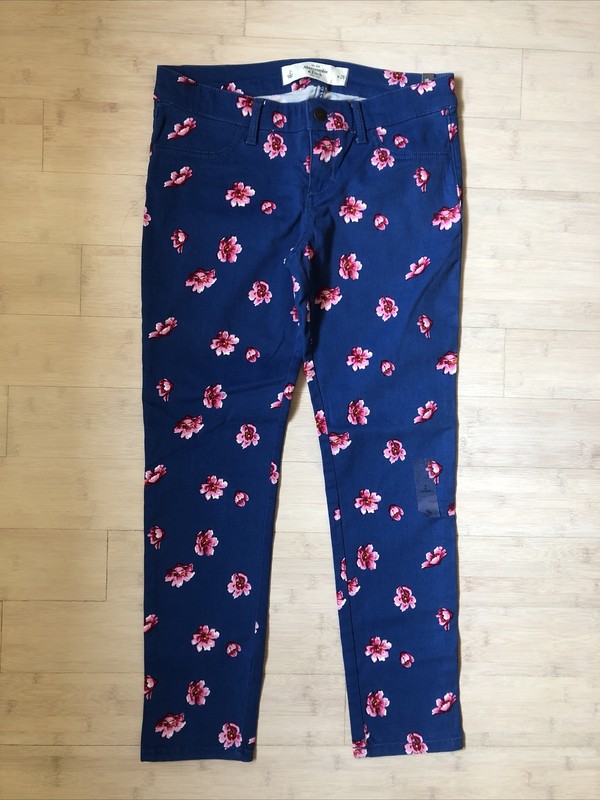 NWT Abercrombie & Fitch Womens Blue FLORAL Skinny Ankle Legging Pants 2 W26 $78