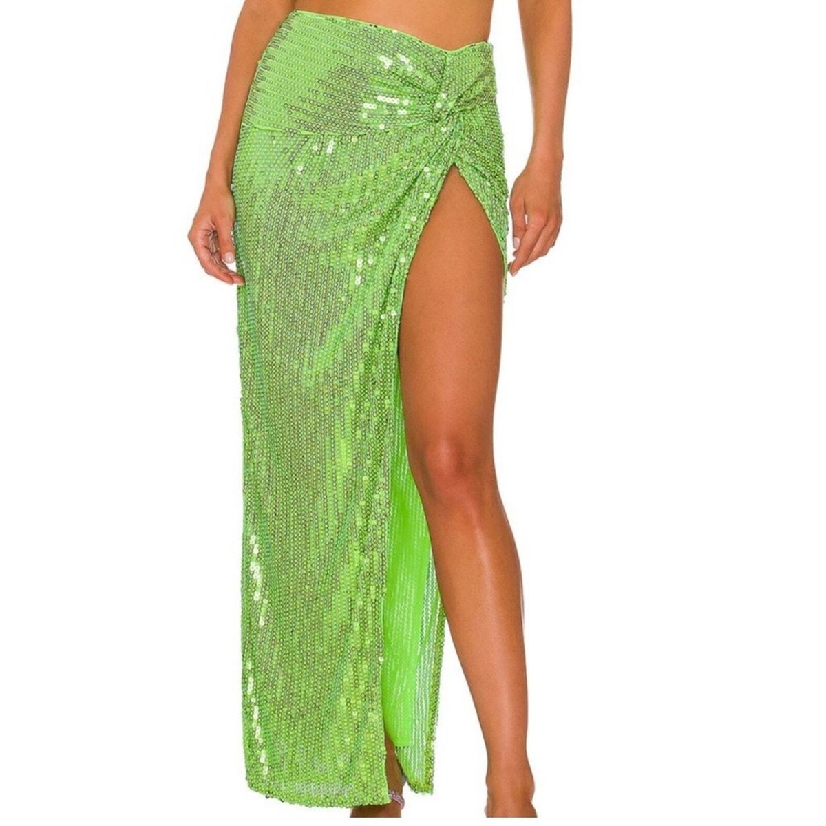 Green Maxi Skirt High Waisted Neon Skirt NBD Jessenia Maxi Skirt In Neon  Green Sequins, Size M Revolve