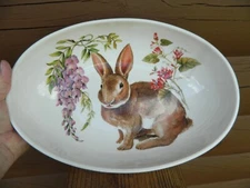Effetti D'Arte Rabbit with Flowers 14” Oval Serving Bowl Made in Italy