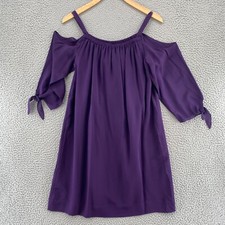 Madewell Dress Womens 4 Purple Silk Cold Shoulder Shift Mini 3/4 Tied Sleeves