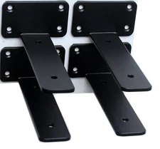 4 Pack - 5 inch Black Hidden L Shelf Bracket 1/5 Inch Thicked Iron Shelf Brac...