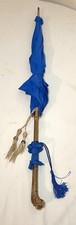 antique Paragon carved root wood wooden handle celluloid blue Umbrella parasol