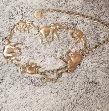 Vintage Sliver Tone Elephant Chain Belt Marked DC Large Small Elephants...