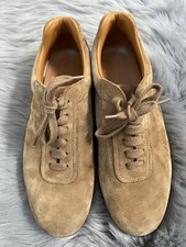HERMES Womens Suede Leather Sneakers Trainers Shoes Tan H Logo 38.5 8.5 US