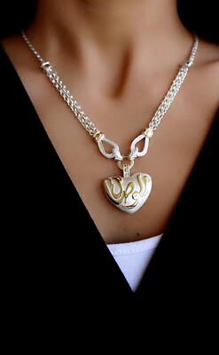 925 Sterling Silber Ägypten Herz Halskette Grob Puffed Liebe Herz Gliederkette