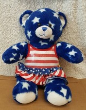 Build A Bear Blue w White Stars Patriotic Plush Stuffed Animal 17  Sequin Dress