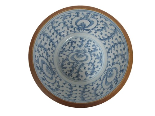 CHINESE Qing Dynasty BATAVIA Blue & White SWEET PEA Flower Porcelain 11" Bowl - Picture 7 of 7