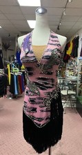 02977A Latin dress size s , black Fringes pink/flesh color fabric w/ AB stone