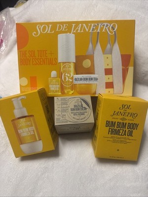 Sol De Janeiro Lot Tote Set Two Body Oils And Refill Bum Bum Cream