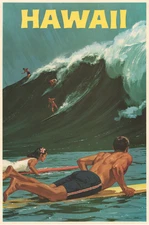 Vintage Hawaii Surf Travel Advertisement Art Poster