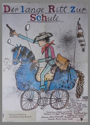 Kinderfilm Der lange Ritt zur Schule Plakat 1982 Grafik Ebel DDR  59x42 cm P1002