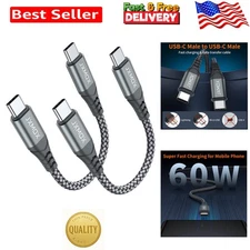 Short USB C to USB C Cable 60W, (2 Pack 0.5Ft) Type C Fast Charging Cord Charger
