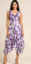 Nwot Large Simply Vera Vera Wang Blue and Purple Floral V-Neck Midi Dress