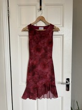Princess Polly Red Mesh Mini Dress UK 8 Bodycon Sheer Ruffle Hem Y2K Party