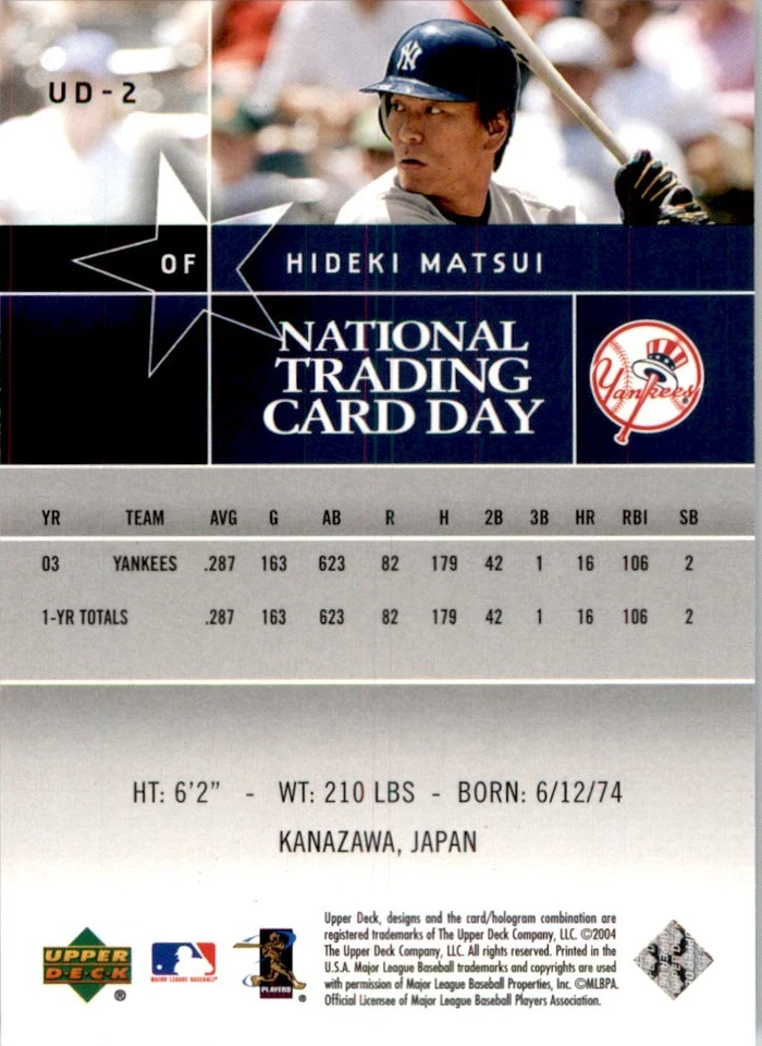 2004 National Trading Card Day Hideki Matsui New York Yankees #UD2 - Image 2 of 2