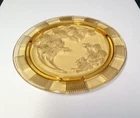 Federal Depression Glass Amber Sharon Cabbage Rose Cake Plate Footed Vintage