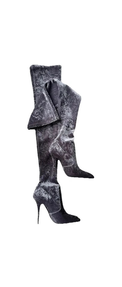 Botas de terciopelo Saint Laurent Ella 110 hasta la rodilla gris fresco, talla 41+ EE. UU. 9,5 Foto 2 de 4