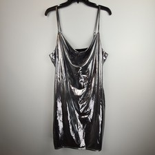 Forever 21 Metallic Silver Cowl Neck Slip Dress 1X Plus Y2K Party Vibes Sexy 