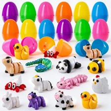 MGparty Prefilled Easter Eggs with 3D Printed Animal Toys Inside, 12 Colorful