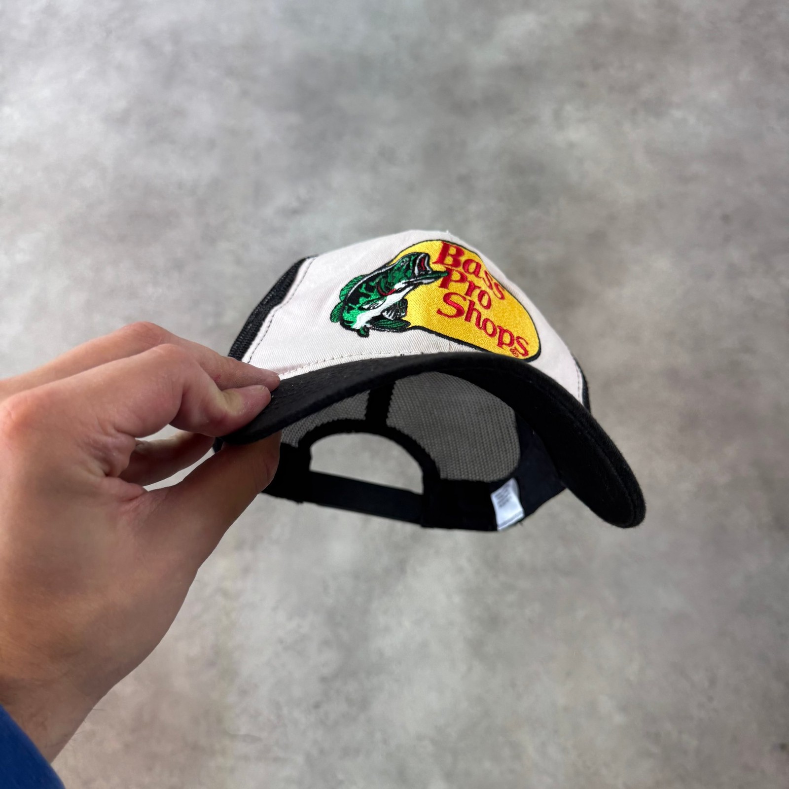 Bass Pro Shops Trucker Hat Mens Mesh Adjustable Mesh Snapback Cap, Black White image 5