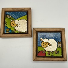 Original Whimsical Sheep Wall Art Pair Kids R...