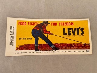 Jeans Levi Strauss LEVI'S Levi Strauss vintage mai usati pubblicità blotter M Larsen CA