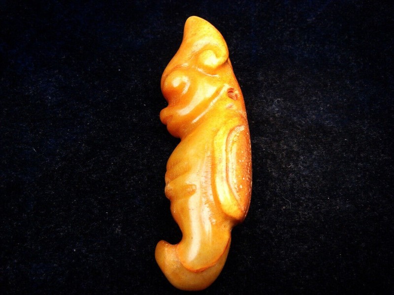Old Nephrite Jade Stone Carved HongShan Culture Warrior w/ Wings  #09132410