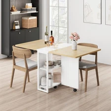 Folding Dining Table Mobile Folding Table With Castors Kitchen Table 127x80x75cm
