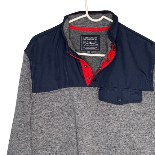 Men’s American Eagle Outfitters Size Large Gray/Blue/Red Poly 1/4 Snap Pullover - Picture 2 of 9