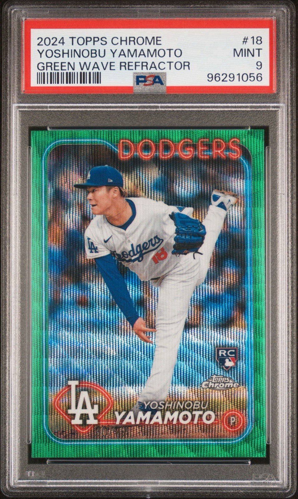 2024 Topps Chrome - Yoshinobu Yamamoto #18 Green Wave Refractor /99 (RC)