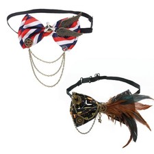 Punk Bowtie Aircraft Gear Decors Tassels Chain Necktie for Music Festival