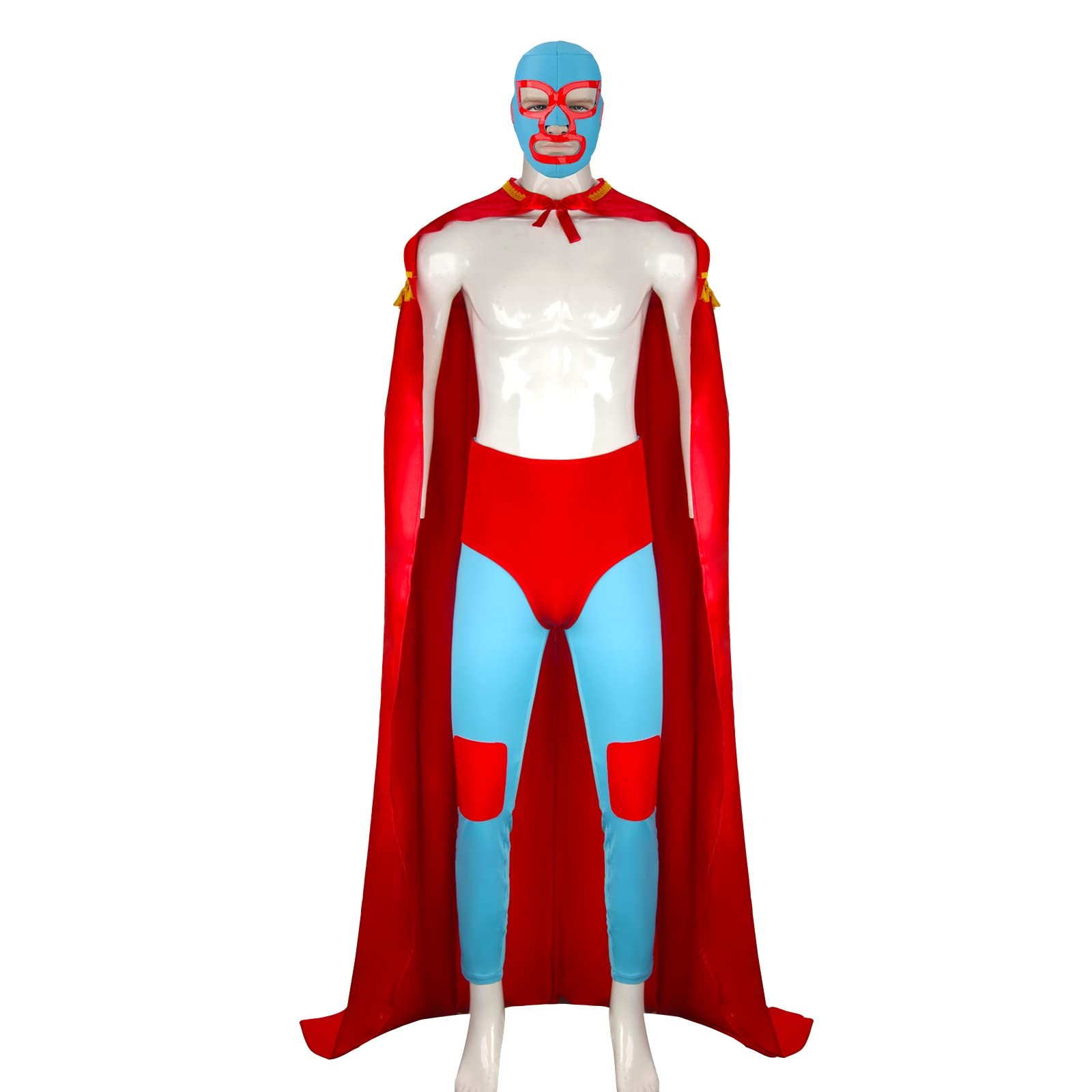 HLENOK Disfraz de Luchador Mexicano Hombre Adulto Capa con Máscara Sacerdote Loco Rojo Largo