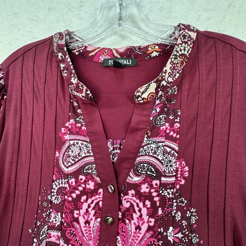 Roz & Ali Top Blouse Womens 2X Purple Floral Boho 3/4 Sleeve Jersey Knit Pleated - Picture 10 of 13