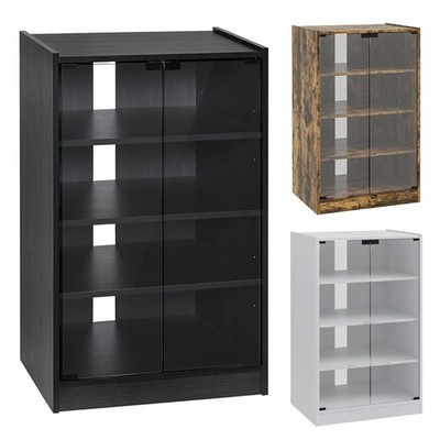 HOMCOM 5-Tier Media Stand Cabinet w/3-Level Adjustable Shelves & Tempered Glass