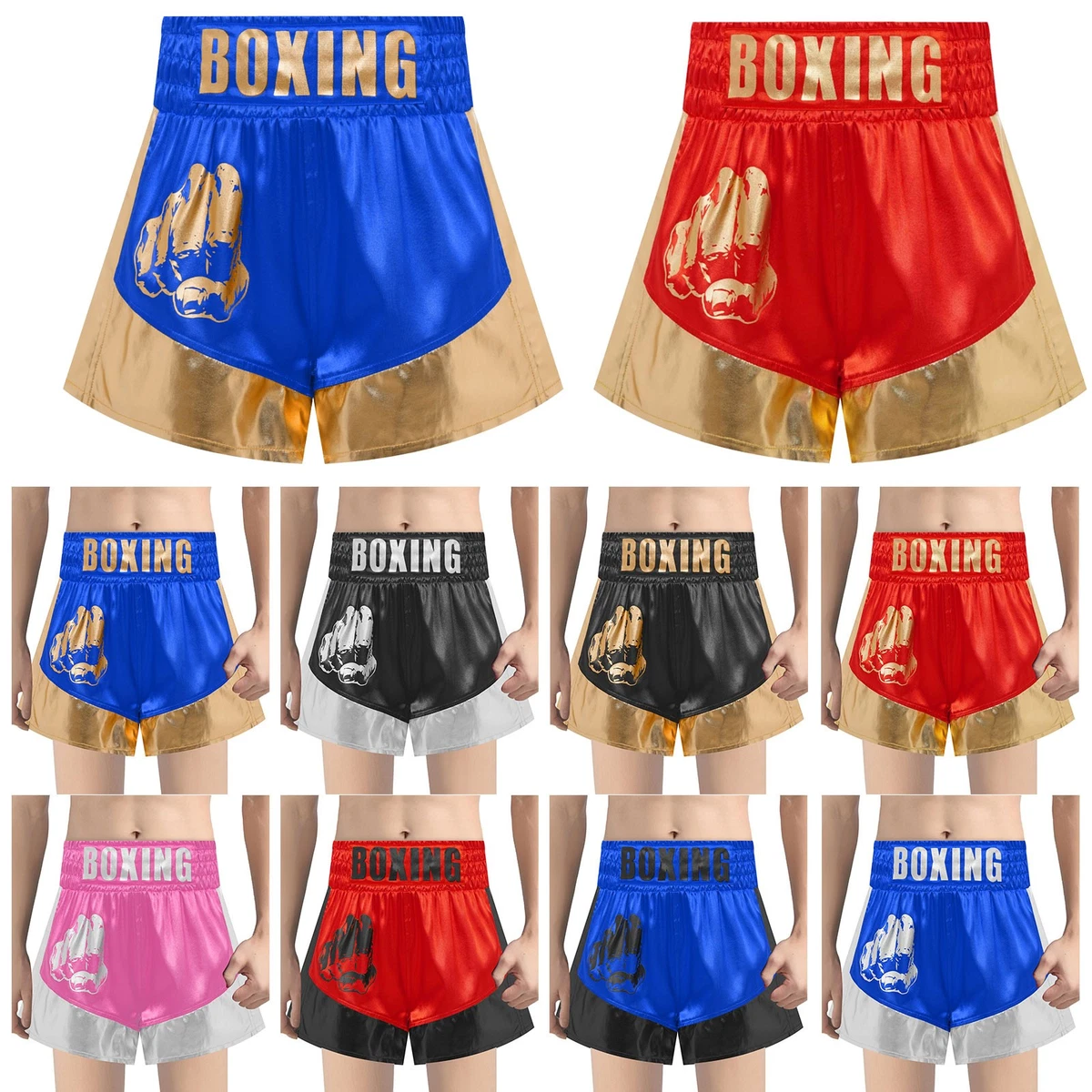 Vastwit Kids Boys Muay Thai Shorts Boxing Kickboxing MMA Training Trunk Satin Fight Bjj Grappling Type C L 170 - View #8