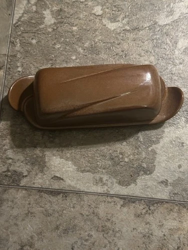 Vintage Frankoma Pottery 4k Prairie Brown Plainsman Covered Butter Dish EUC