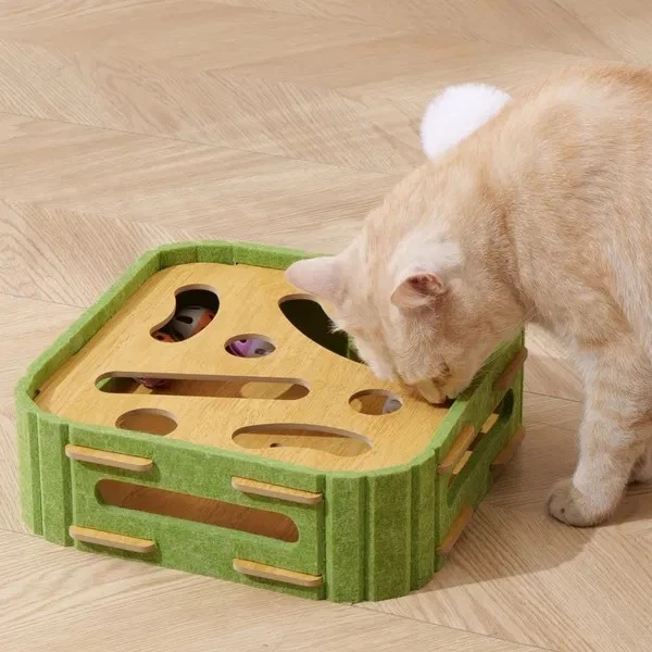 Eco Friendly Cat Scratcher Toy with Interactive Balls Sisal Felt Cat Play Board