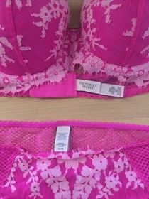 Victoria's Secret Dream Angels Lined Demi Bra 36c Matching Bottom XL Hot Pink...