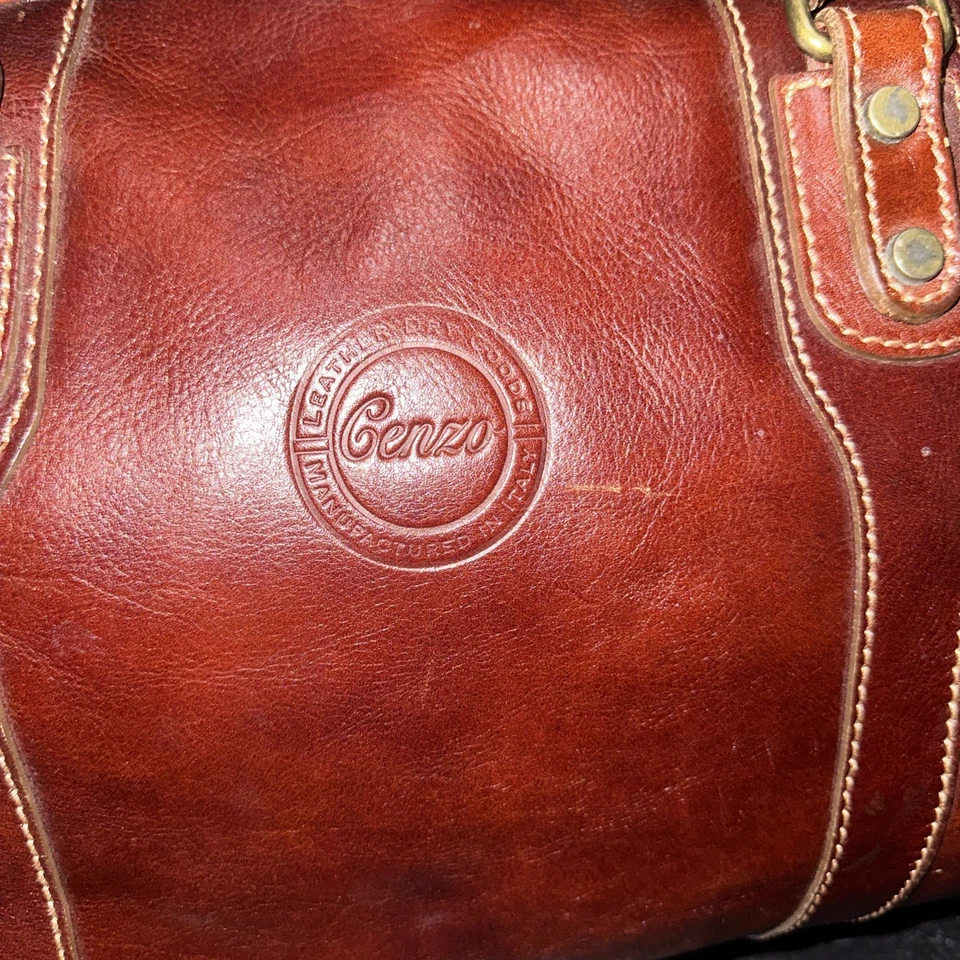 Bolso de Viaje Cenzo Duffle Marrón Cuero Italiano Fin de Semana 11"x10"x21" Foto 3 de 4