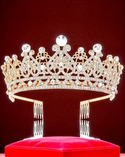Iced Out Crystal Rhinestone Tiara Crown Rose Gold 2.6in 5in Dia