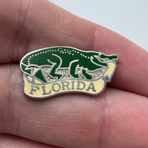 Vintage Florida Gator Alligator Theme Travel Souvenir Lapel Pin Green