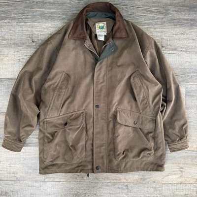 Vtg 90s Rainforest Jacket Barn Chore Coat Large Leather Collar Brown Gorpcore