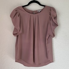 Iris Blouse Women M Pink Puff Sleeve Feminine Office Workwear Career Coquett