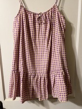 NWT Urban Outfitters Nova ruffled Frock Purple Yellow Size Small Gingam Plaid