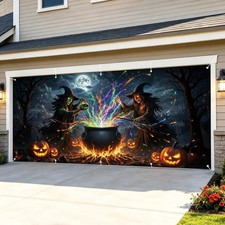 16 x 7 FT Halloween Garage Door Cover Decorations - Witch Cauldron Garage Door B