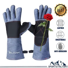 Leather Thornproof Extra-Long Gardening Gloves Yard Garden Weeding Planting Cuff